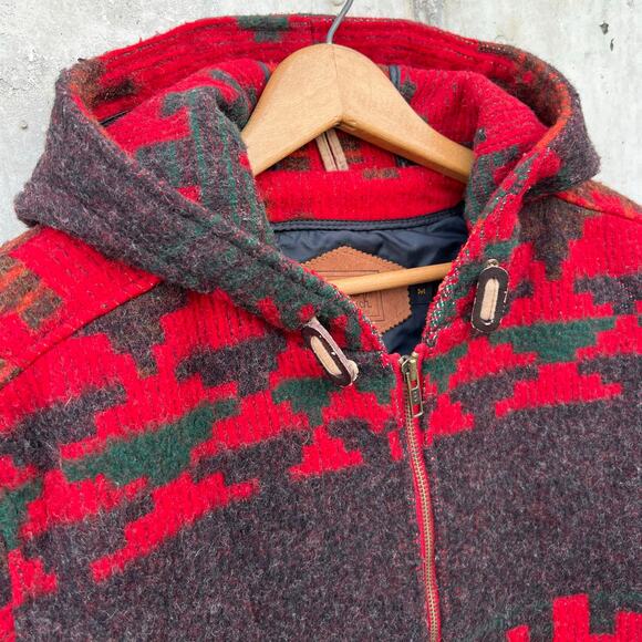 Vintage Woolrich Aztec Southwestern Hooded Wool Chore Coat M Pattern Print Red - Picture 6 of 15